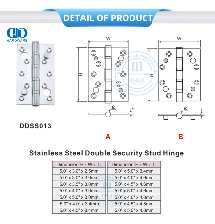 Double Security Stud Hinge Bisagra de doble perno de seguridad