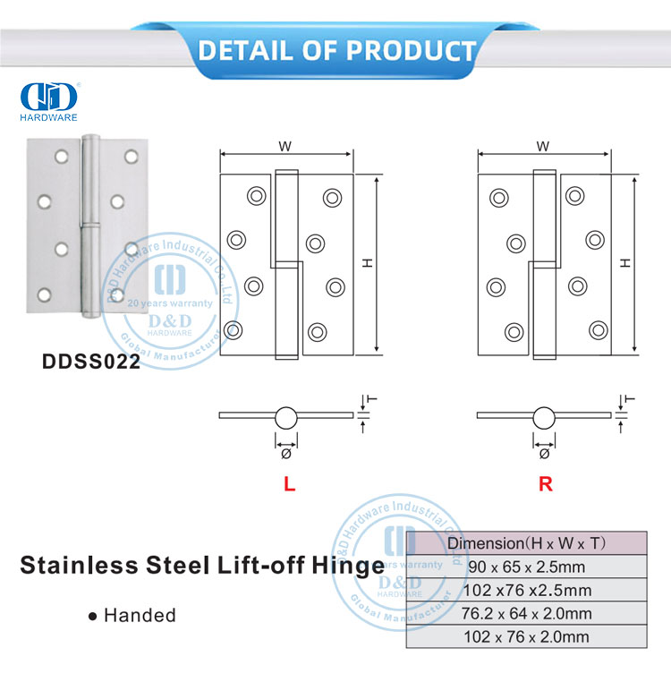 Lift off Door Hinge for Bedroom Bisagra de puerta desmontable para dormitorio