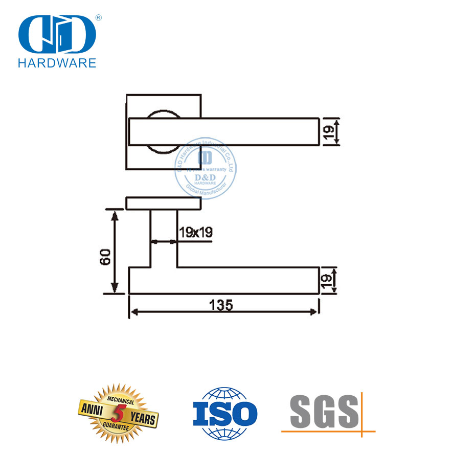 Palanca cuadrada para puerta exterior de alta calidad SUS 304 Herrajes para puertas europeas-DDTH046-SSS