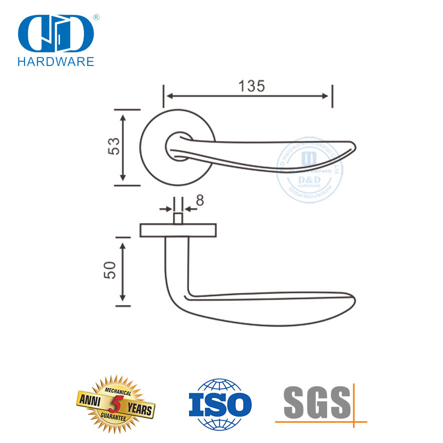 Accesorios de hardware para puertas dobles Manija de puerta sólida de seguridad contemporánea de diseño moderno-DDSH019-SSS