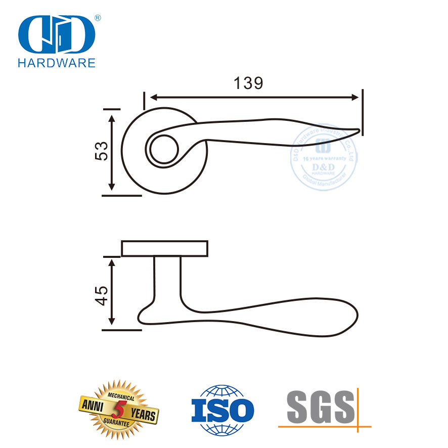 Manija de palanca sólida de acero inoxidable para puerta de lujo interior de villa europea-DDSH024-SSS