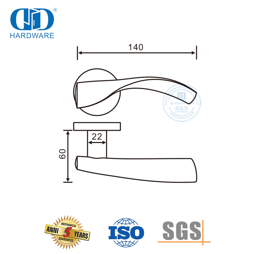 Manija de puerta sólida de acero inoxidable 304 con diseño aerodinámico tipo onda-DDSH049-SSS