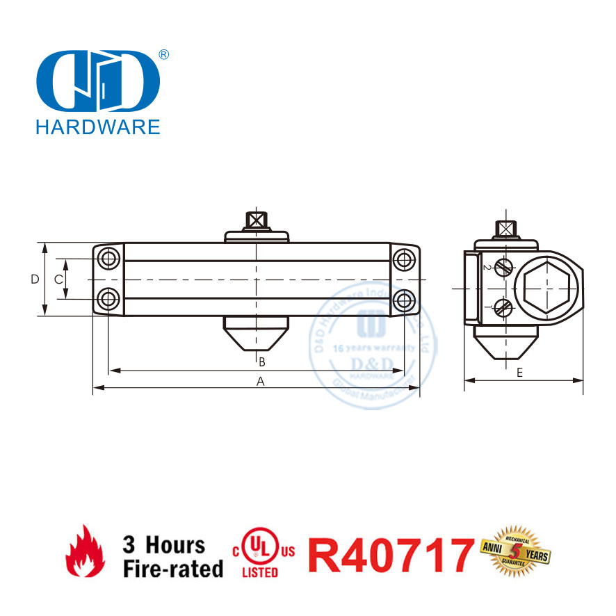Cierrapuertas con resorte automático resistente al fuego con certificación UL para seguridad-DDDC016
