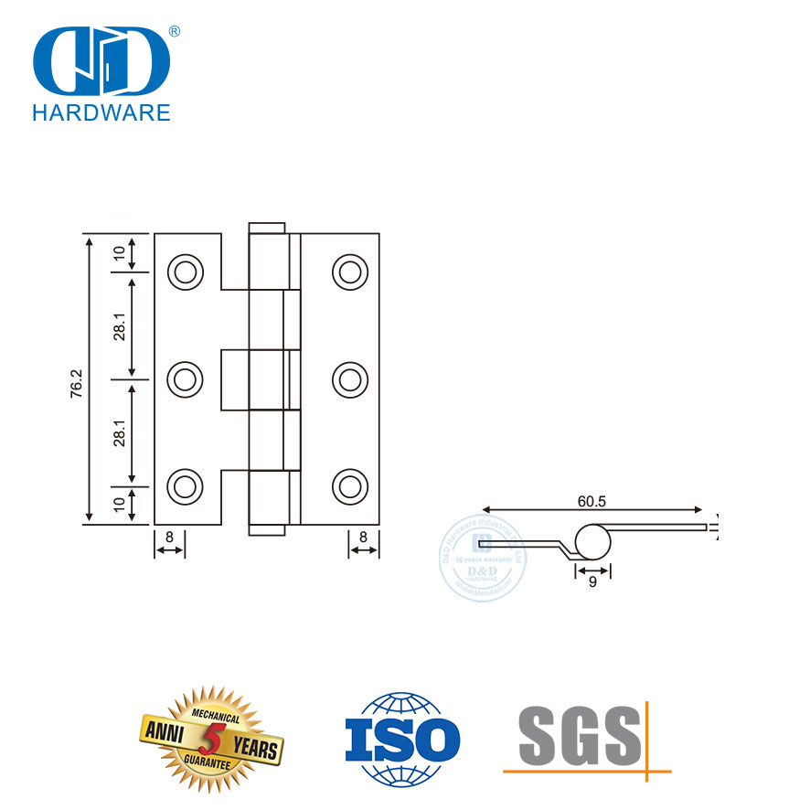Bisagra de puerta con manivela de un solo lado giratoria de 180 grados de acero inoxidable-DDSS040