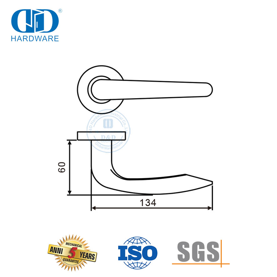 Manija de palanca de puerta hueca de esquina redonda en forma de L SUS 304-DDTH038-SSS