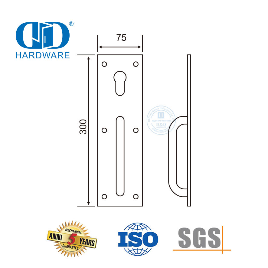 Placa de pestillo nocturno SUS 304 para cerradura de puerta de salida de pánico-DDPD017-SSS