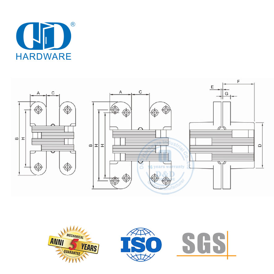 Hardware de construcción de aleación de zinc Cierre suave resistente Bisagra de puerta de escuela de hotel de 180 grados-DDCH007