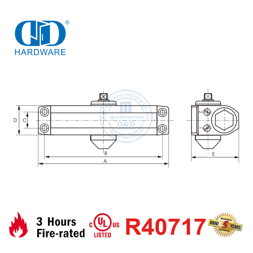 Función de control posterior Cierrapuertas con certificación CE UL para puerta de 60-85 kg-DDDC025BC