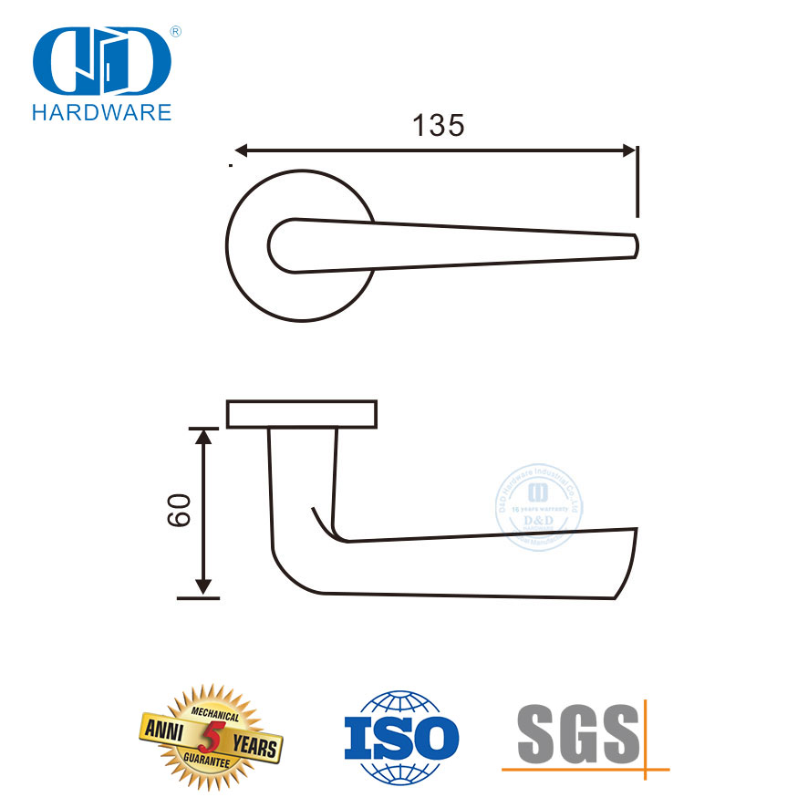 Manija de palanca de puerta francesa de tubo de acero inoxidable para proyecto de centro comercial-DDTH034-SSS