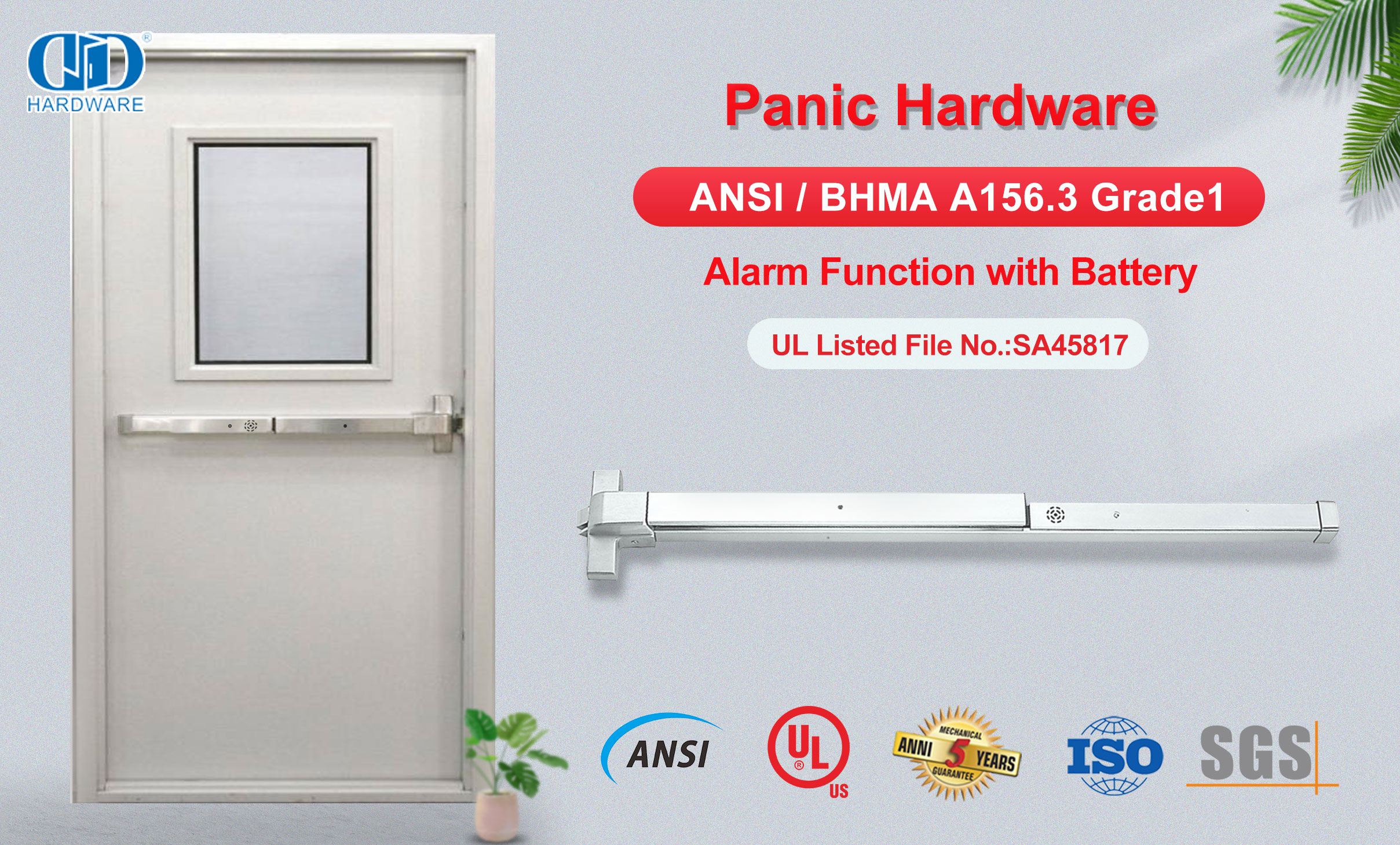 Dispositivo de hardware de pánico con función de alarma de seguridad UL305