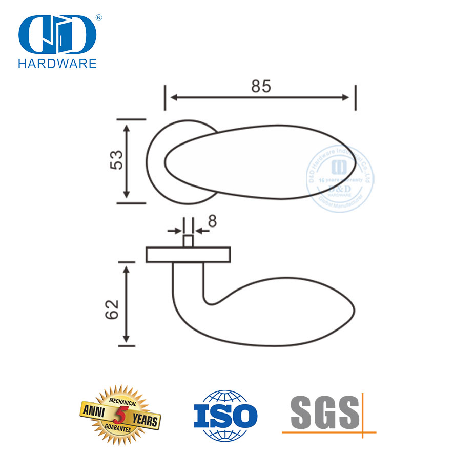 Manija de palanca sólida de tipo corto de acero inoxidable de fundición de precisión-DDSH030-SSS