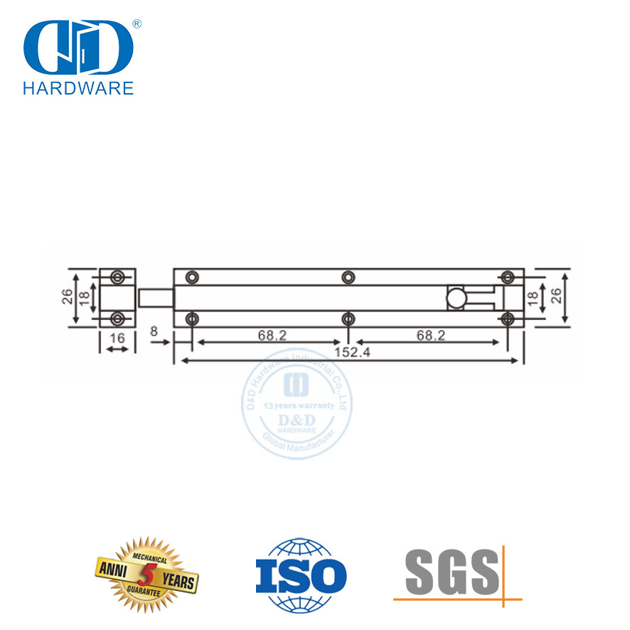 Perno de seguridad de la puerta del perno de la torre del hardware de la puerta de acero inoxidable con diferentes tamaños-DDDB024-SSS