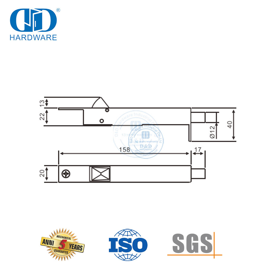Perno de puerta con descarga automática lateral izquierda derecha de latón satinado-DDDB023-SB