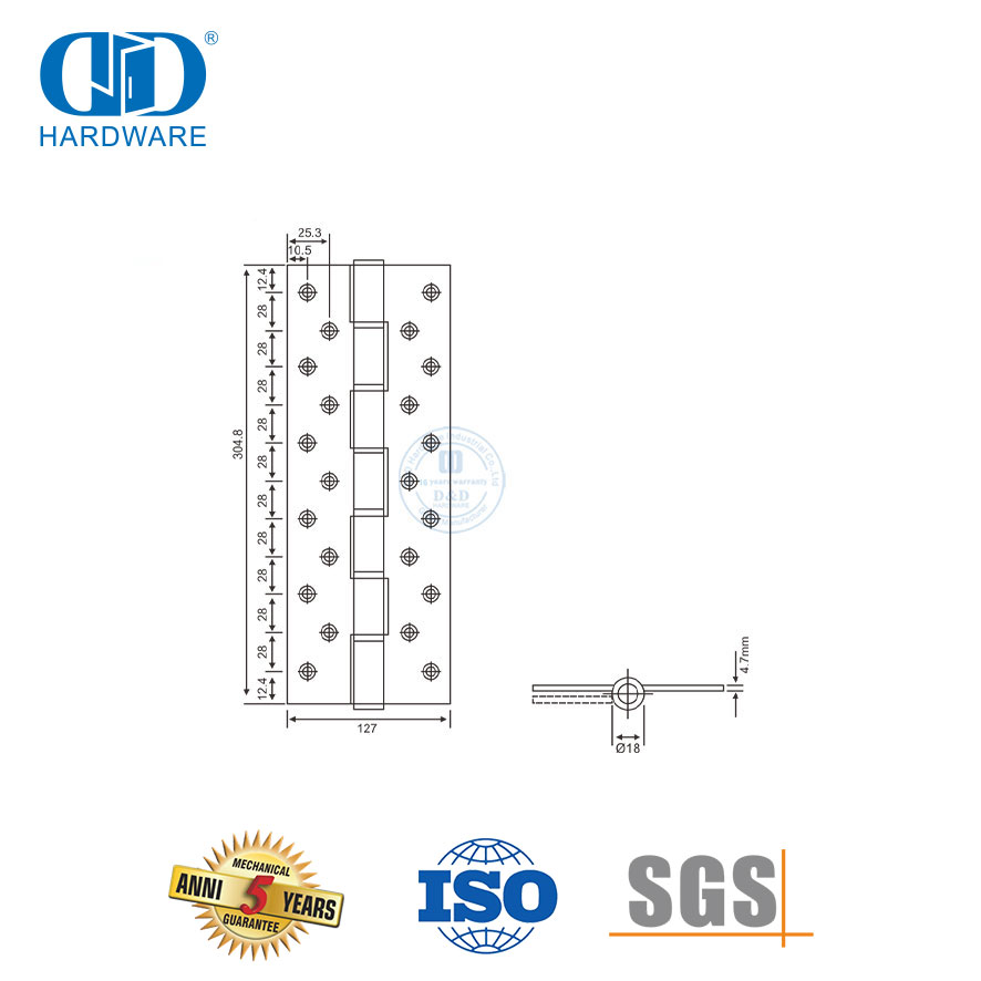 Bisagra de puerta resistente de esquina cuadrada de acero inoxidable de 12 pulgadas-DDSS053