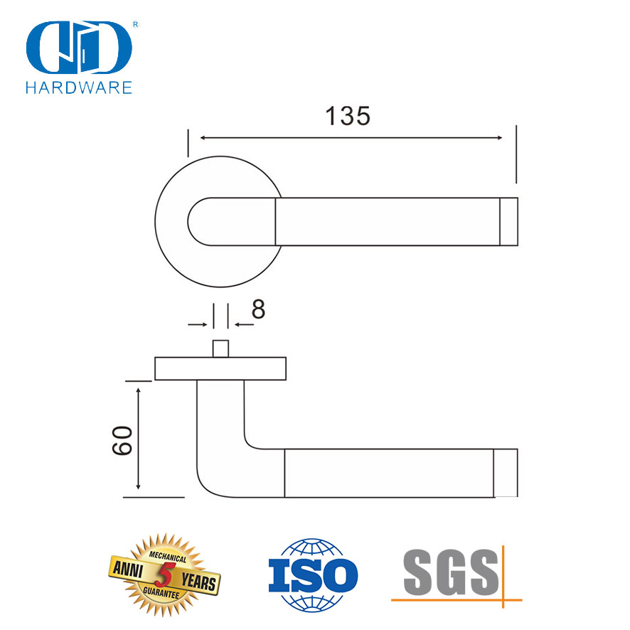 Manija de puerta de palanca de alto grado de hardware de construcción comercial de estilo europeo-DDTH021-SSS