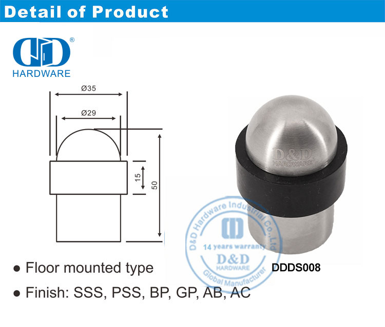 Tope de puerta de acero inoxidable