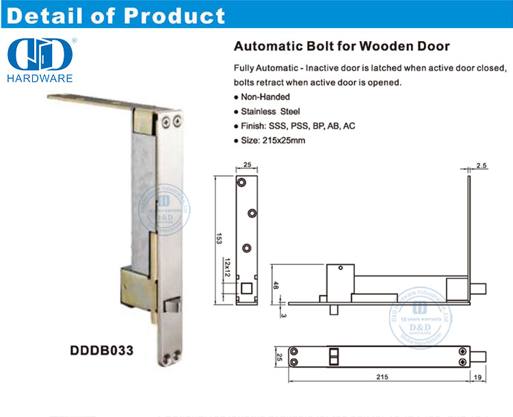 Perno automático de puerta de madera