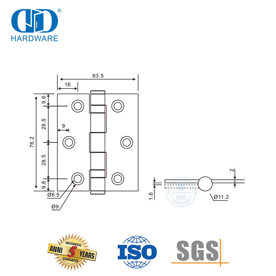 Bisagra de puerta pequeña duradera de acero inoxidable para el mercado sudamericano-DDSS045-B