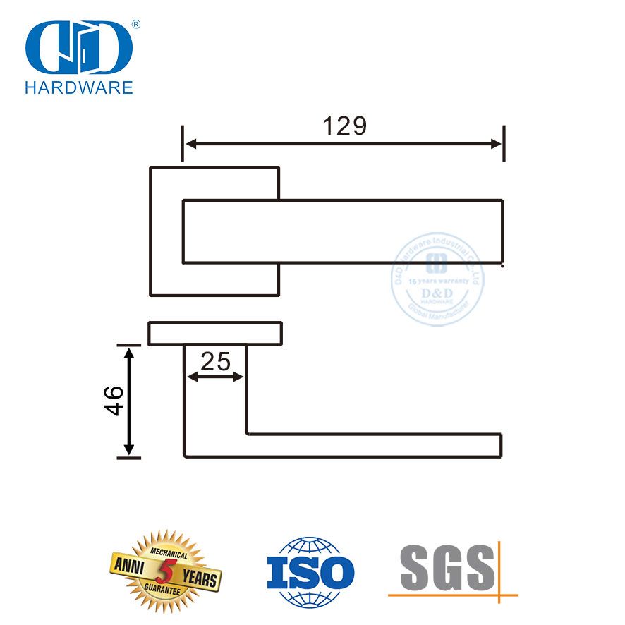 Manijas de palanca sólidas de herrajes para puertas de metal de estilo europeo de alta calidad-DDSH058-SSS