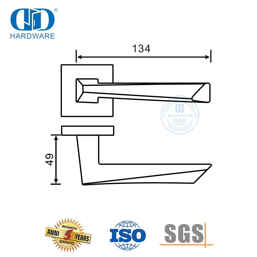 Manija de puerta sólida tubular triangular de acero inoxidable con acabado de latón satinado-DDSH056-SB