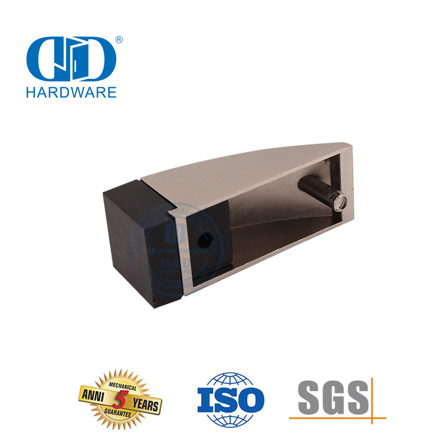 Tope de puerta triangular de níquel satinado Tope de goma negro montado en el piso-DDDS013-SN