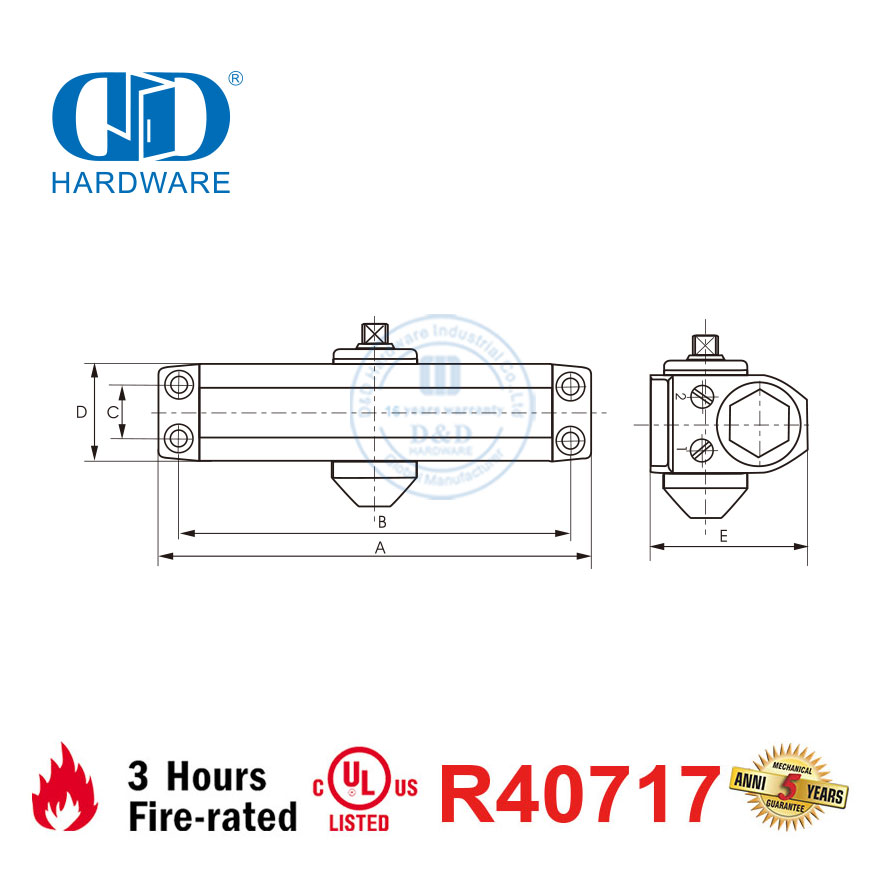 Cierrapuertas de aplicación universal para prevención de incendios, montaje de puerta con certificación UL-DDDC024
