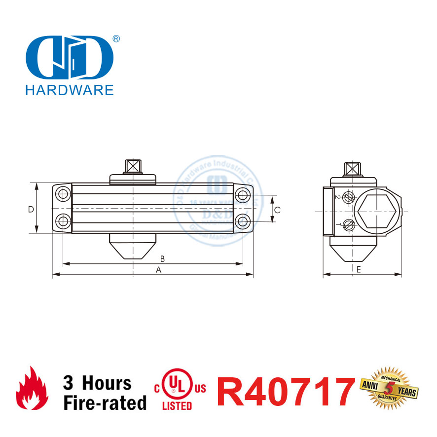 Cierrapuertas resistente al fuego con certificación CE UL 10C, resistente al fuego, 80-120KG, 1250mm, DDDC032