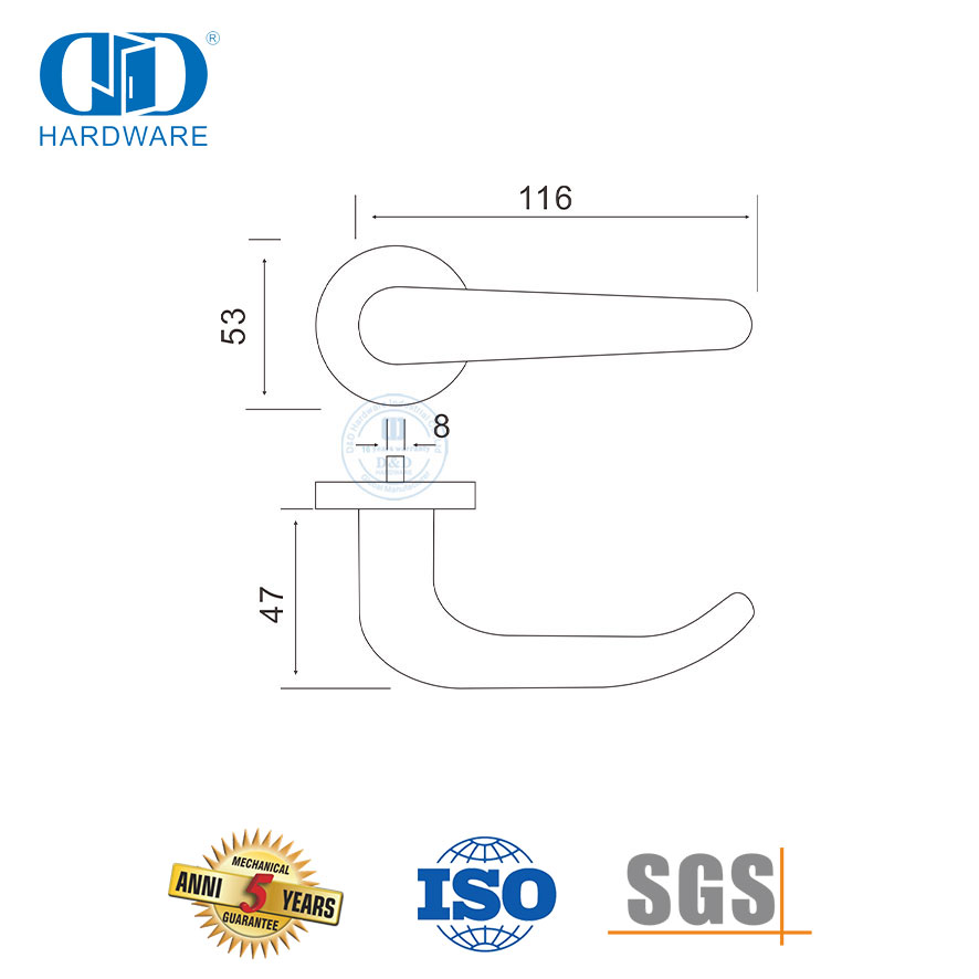 Manija de puerta de palanca sólida de acero inoxidable estándar europeo para cocina-DDSH004-SSS