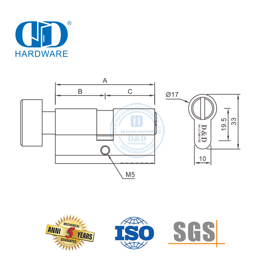 EN 1303 Cilindro de puerta de baño para inodoro para privacidad-DDLC007-60mm-SN