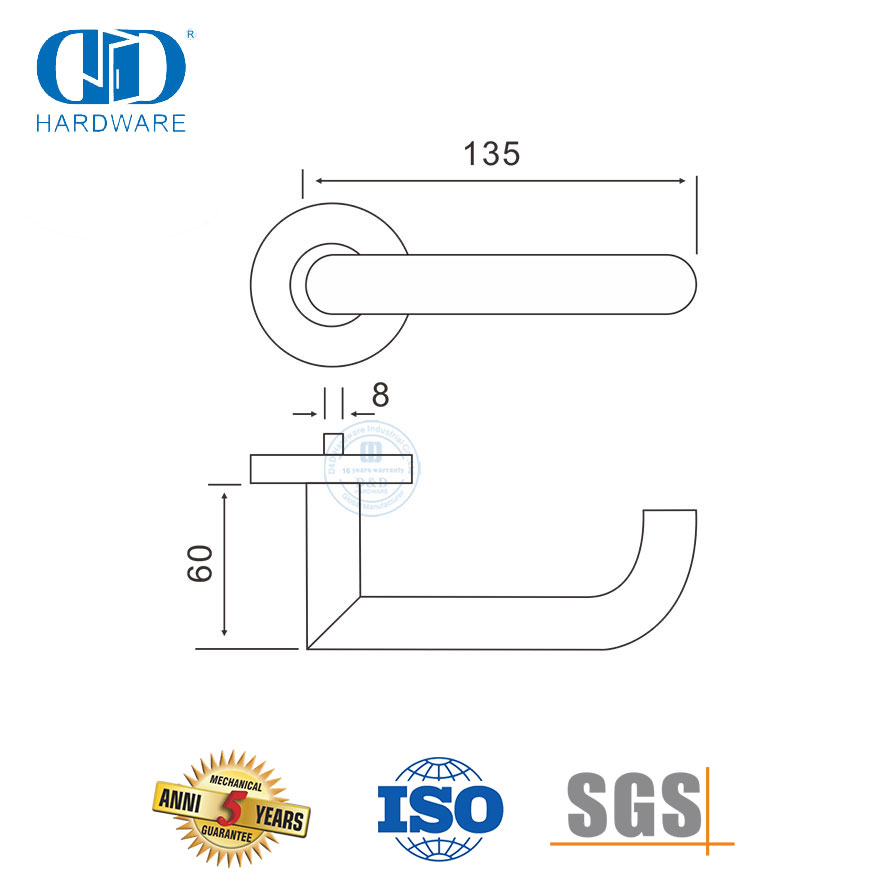 SUS 304 Juego de cerradura de embutir Manija de palanca de puerta delantera para Office-DDTH018-SSS
