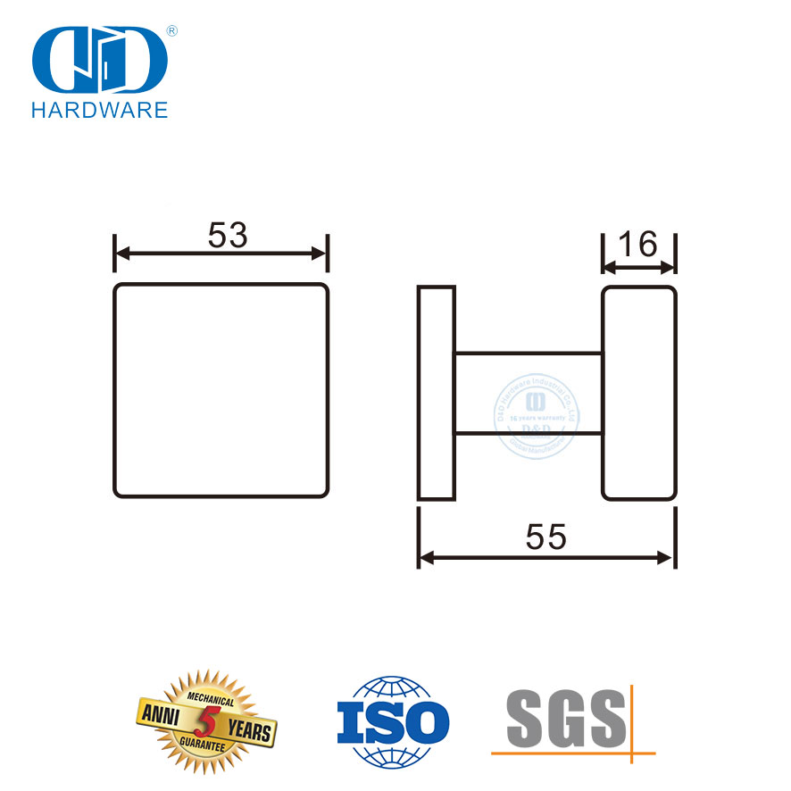 Manija de palanca tipo perilla de forma cuadrada de acero inoxidable 304 para puerta de entrada-DDTH030-SSS