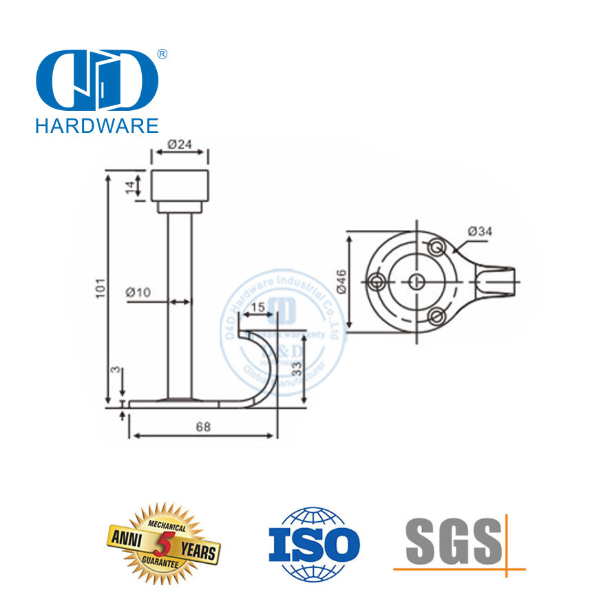 Tope de puerta de goma negro comercial industrial gancho para ropa para baño-DDDS017-SSS