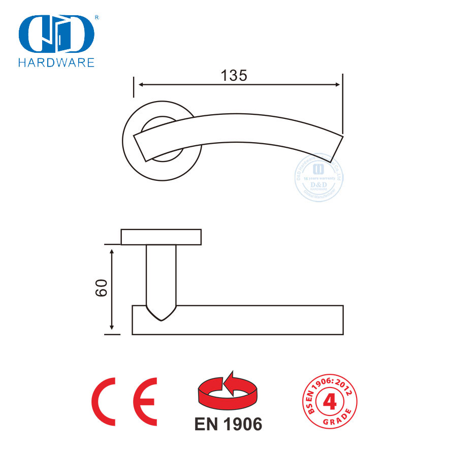Manijas de palanca de tubo de roseta redonda SUS 304 con certificación EN 1906-DDTH005-SSS