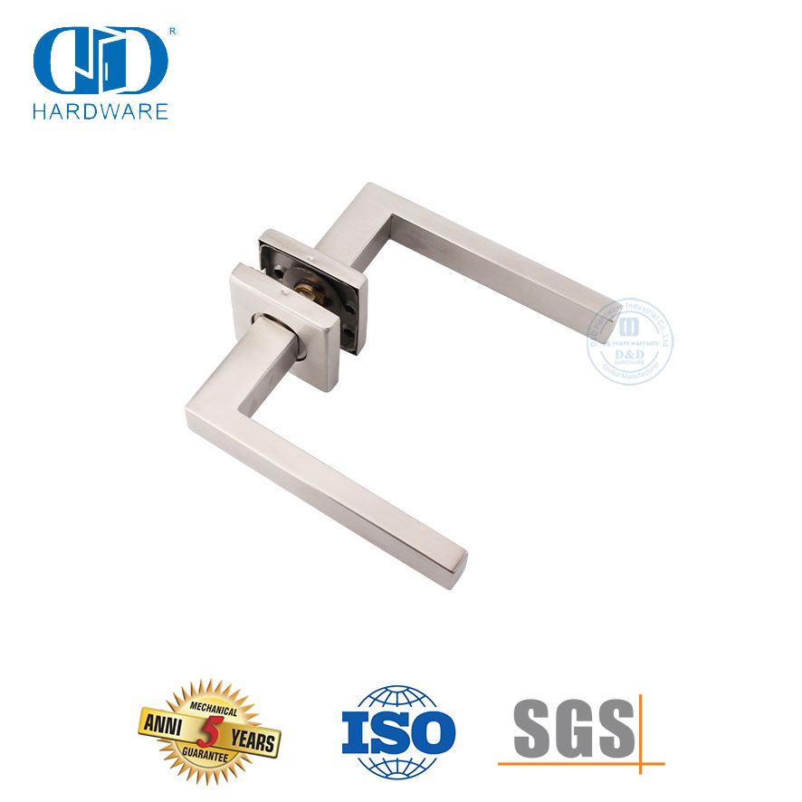 Herrajes para puertas de pasillo de paso, manijas de palanca cuadradas con acabado satinado-DDTH020-SSS