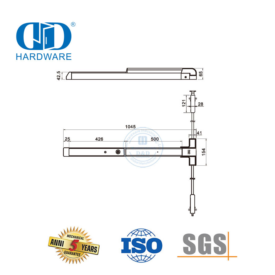 Accesorios de puerta de acero inoxidable Hardware de salida de pánico de media longitud tipo vertical-DDPD030-SSS