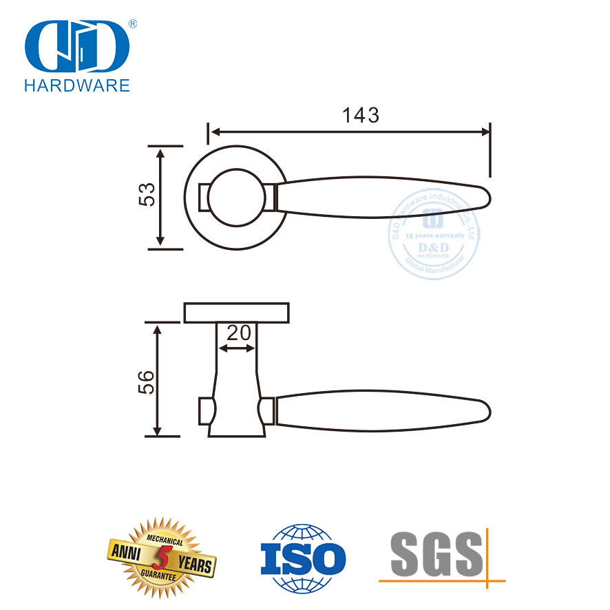 Accesorios de herrajes para puertas de madera Manija de palanca dividida sólida de acero inoxidable-DDSH042-SSS