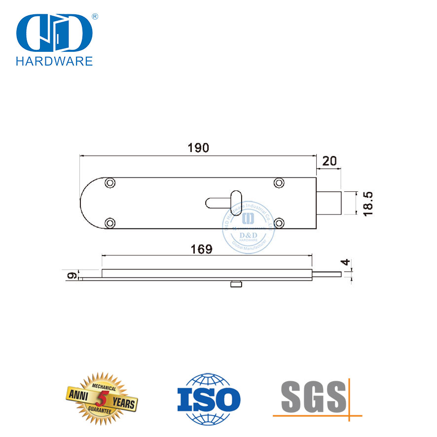 Accesorios de hardware para puertas interiores Perno de puerta corrediza de latón macizo de seguridad-DDDB028-SNP