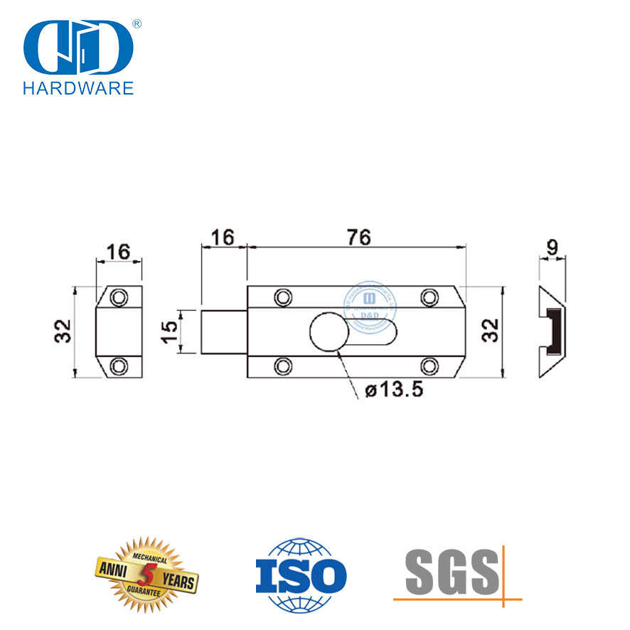 Perno de barril de cerradura de pestillo de puerta de acero inoxidable para puerta delantera-DDDB029-SSS