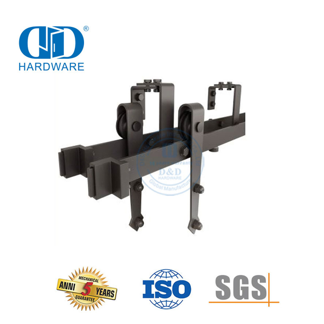 Rodillo de acero inoxidable Industrial silencioso negro Exterior doble kit herrajes para puertas corredizas de Granero herrajes para rodillos de puerta-DDBD024