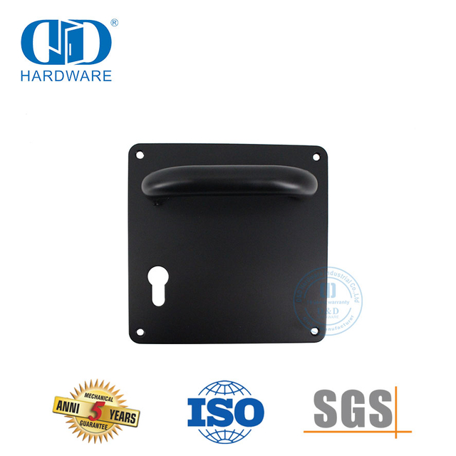 Manija de palanca de puerta de acero inoxidable con acabado plateado y placa para puerta de metal-DDTP001-MB