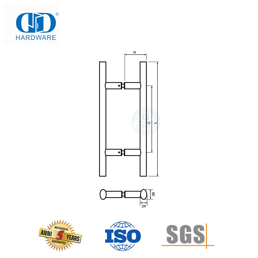 Tiradores de acero inoxidable para puerta de entrada estilo escalera de tubo redondo para puerta de madera y vidrio-DDPH037
