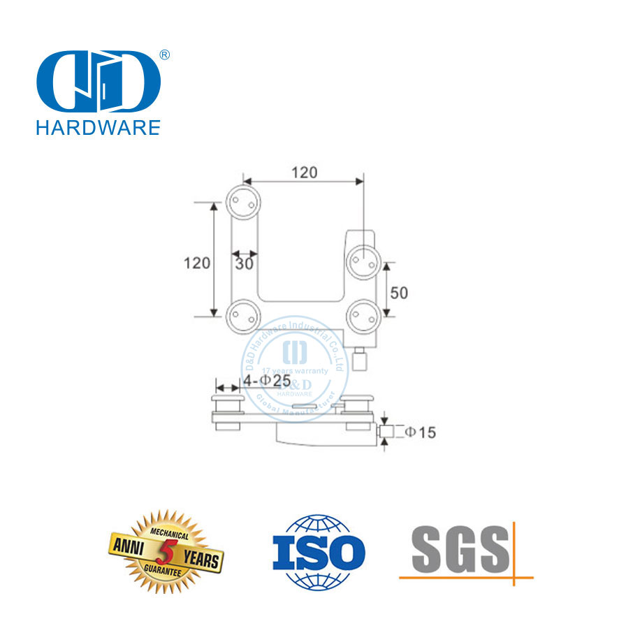 Accesorio de parche de acero inoxidable Accesorio de pivote Conector curvo Accesorio de vidrio pivotante-DDGP007