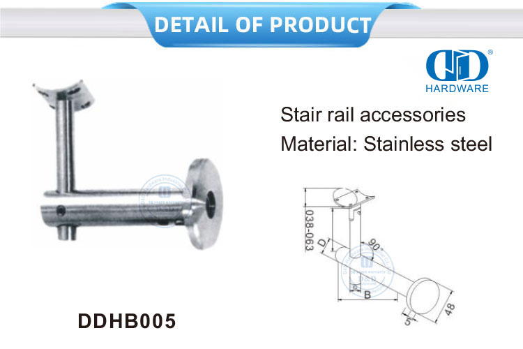Escaleras Accesorios para escaleras Montaje de vidrio de acero inoxidable Soporte de barandilla Soporte de barandilla de pared-DDHB005