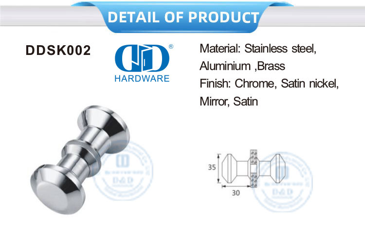 Accesorios de muebles de aluminio Manija de puerta de baño Accesorios de hardware Perilla de puerta de mampara de ducha-DDSK002