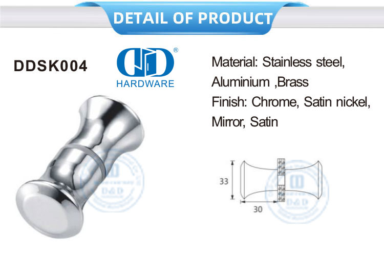 Accesorios para muebles Herrajes de metal Polaco Baño Ducha Manija de puerta de vidrio Perilla-DDSK004