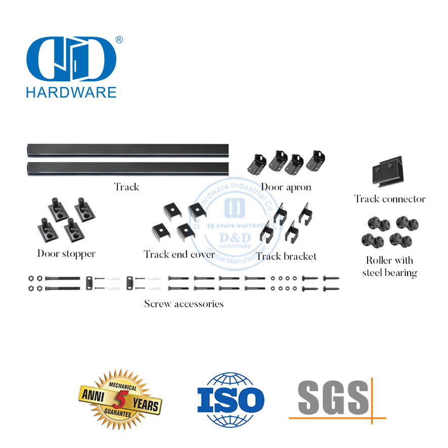 Herrajes para puertas de bolsillo de acero inoxidable, doble deslizamiento montado en la pared, herrajes para puertas de granero de alta resistencia, Kit de engranajes de rodillos-DDBD039