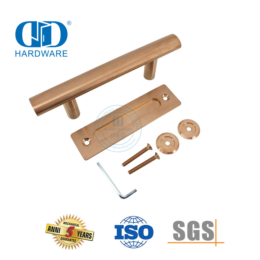 Manija de puerta de granero dorada rosa de acero inoxidable, herrajes para puertas corredizas, manija tubular-DDBD101 SRG