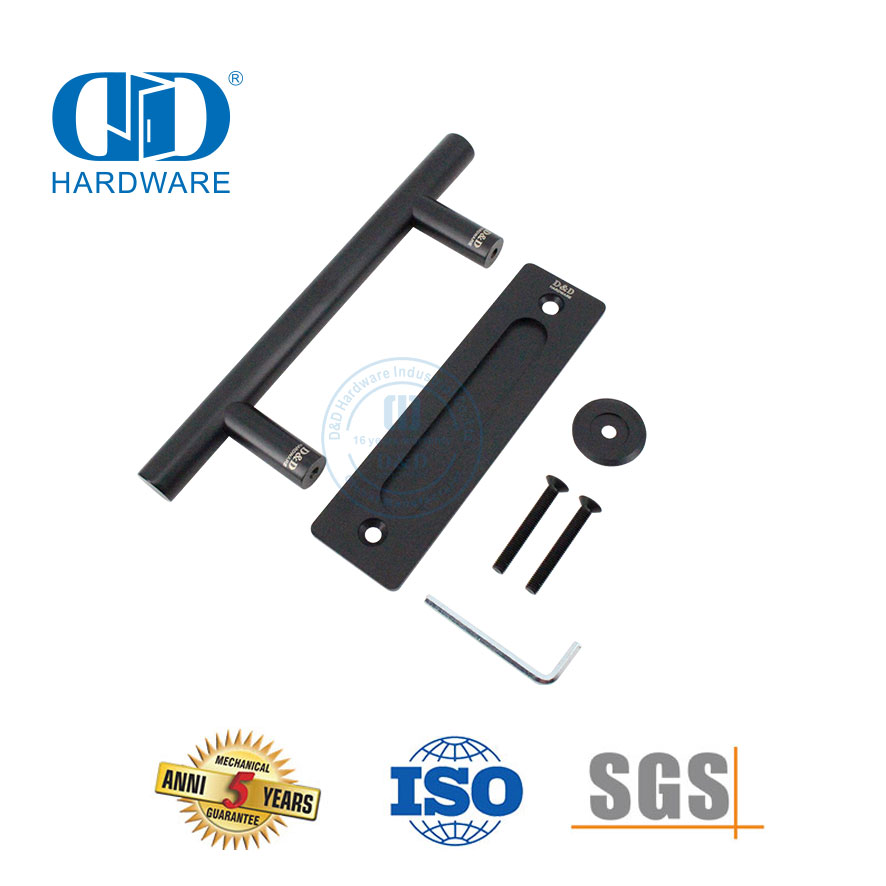 Hardware de construcción de manija de puerta de granero resistente de doble cara corrediza de acero inoxidable negro-DDBD102 negro