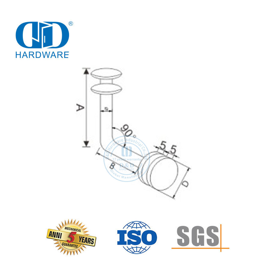 Fabricante de accesorios para puertas de acero inoxidable, barandilla de barandilla de escalera de vidrio, soporte de barandilla-DDHB001