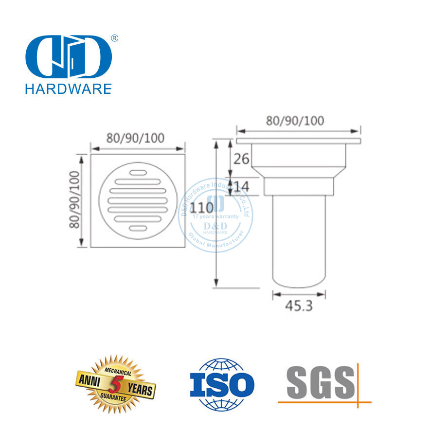 Drenaje de ducha lineal tipo cuadrado de plástico de acero inoxidable, accesorios de baño, drenaje de piso para baño-DDFD001